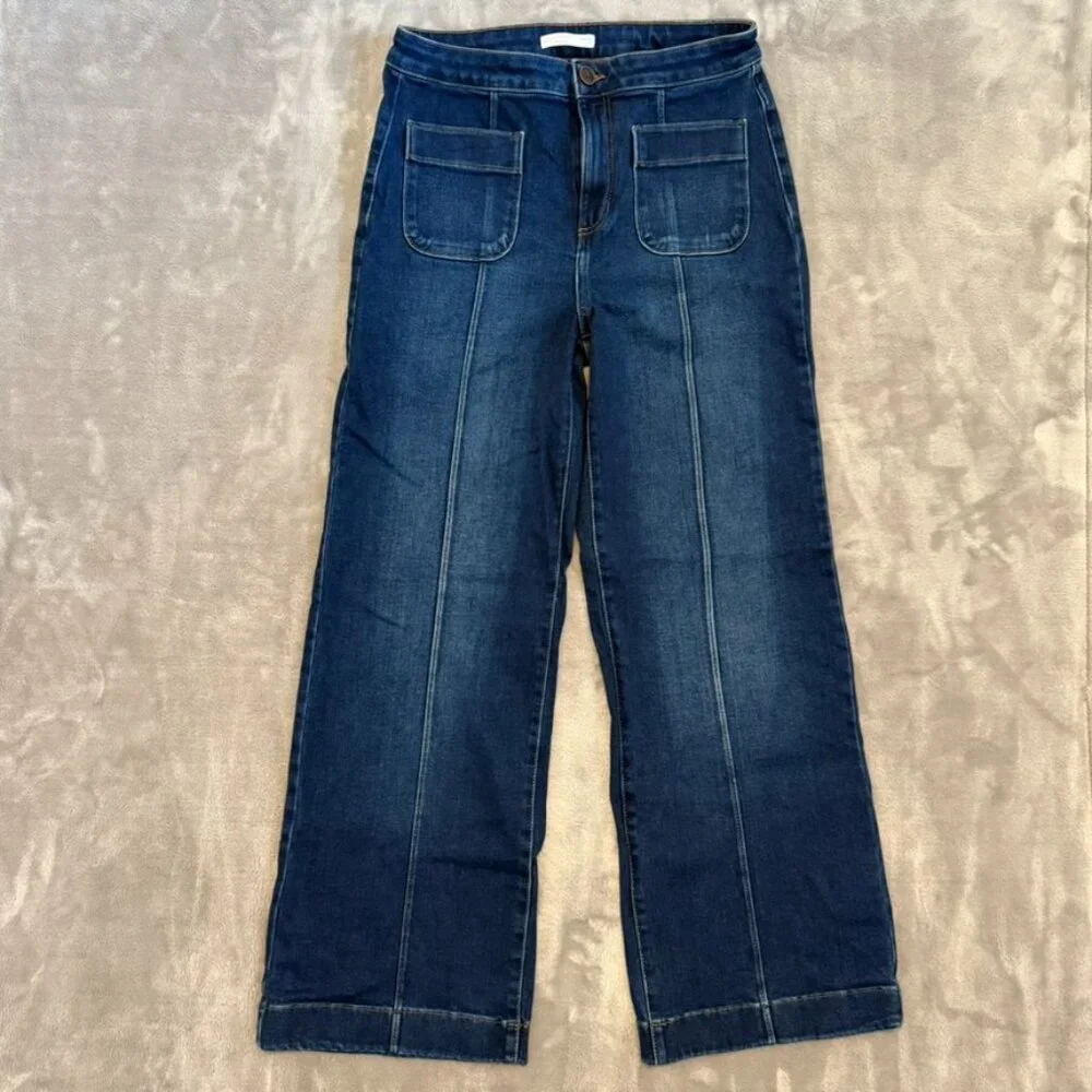 Lauren Conrad Dark Wash Wide Leg Denim Trousers Size 12 Stretchy Women’s - Picture 1 of 11